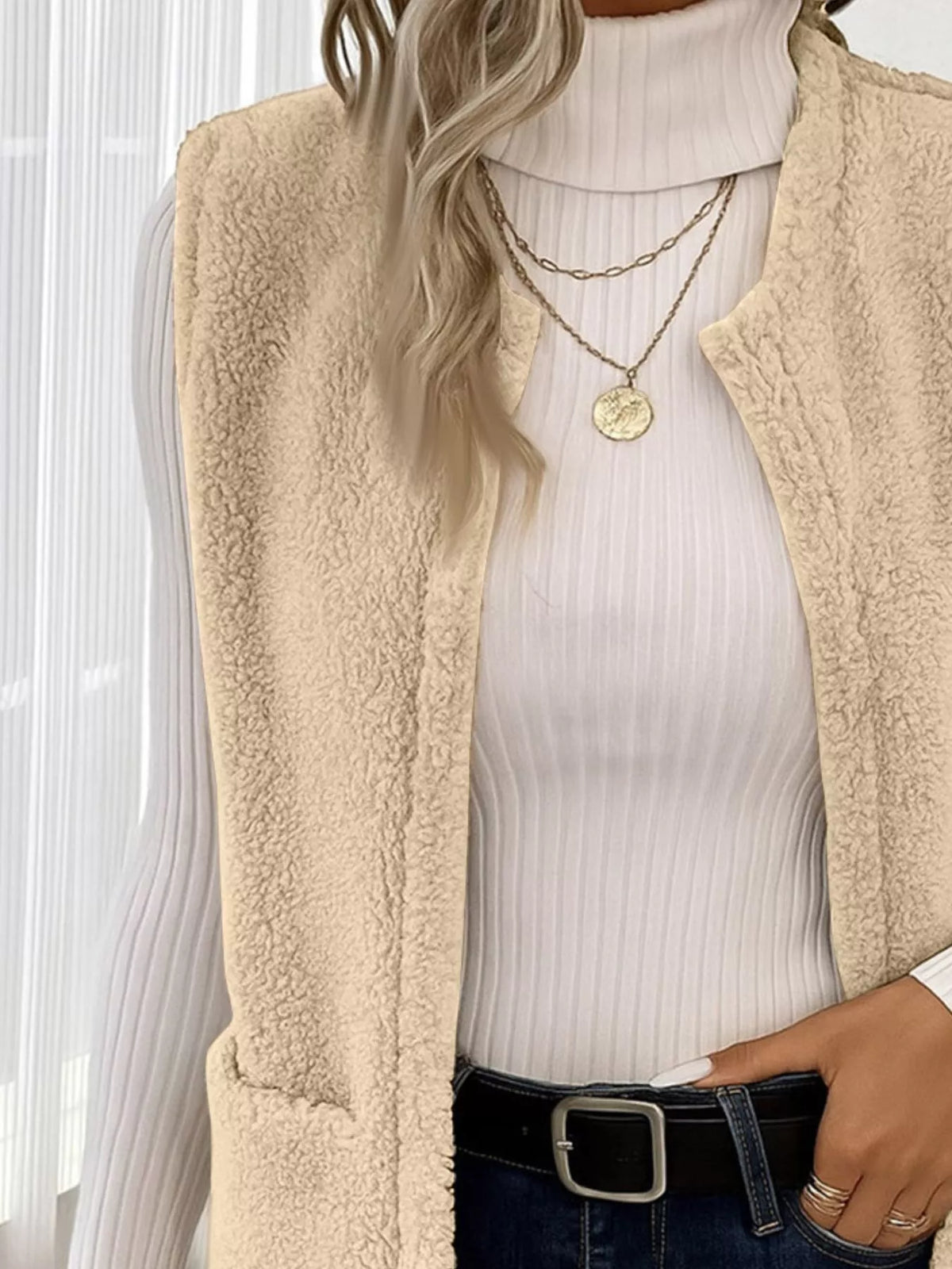 Sleeveless Fuzzy Fleece Vest Coat