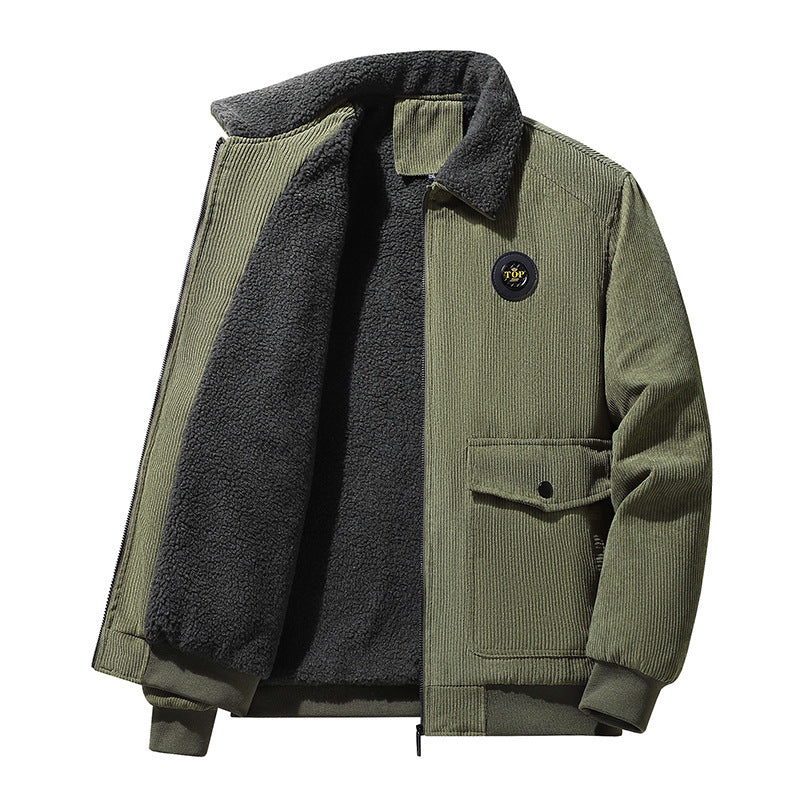 Men's Thickened Lamb Wool Cotton Corduroy Lapel Jacket