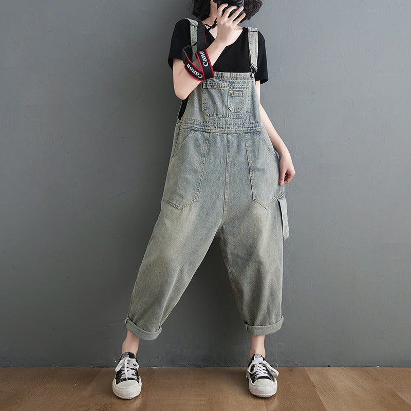 Spring Summer Women's Loose Denim Jumpsuit (Korean Style)