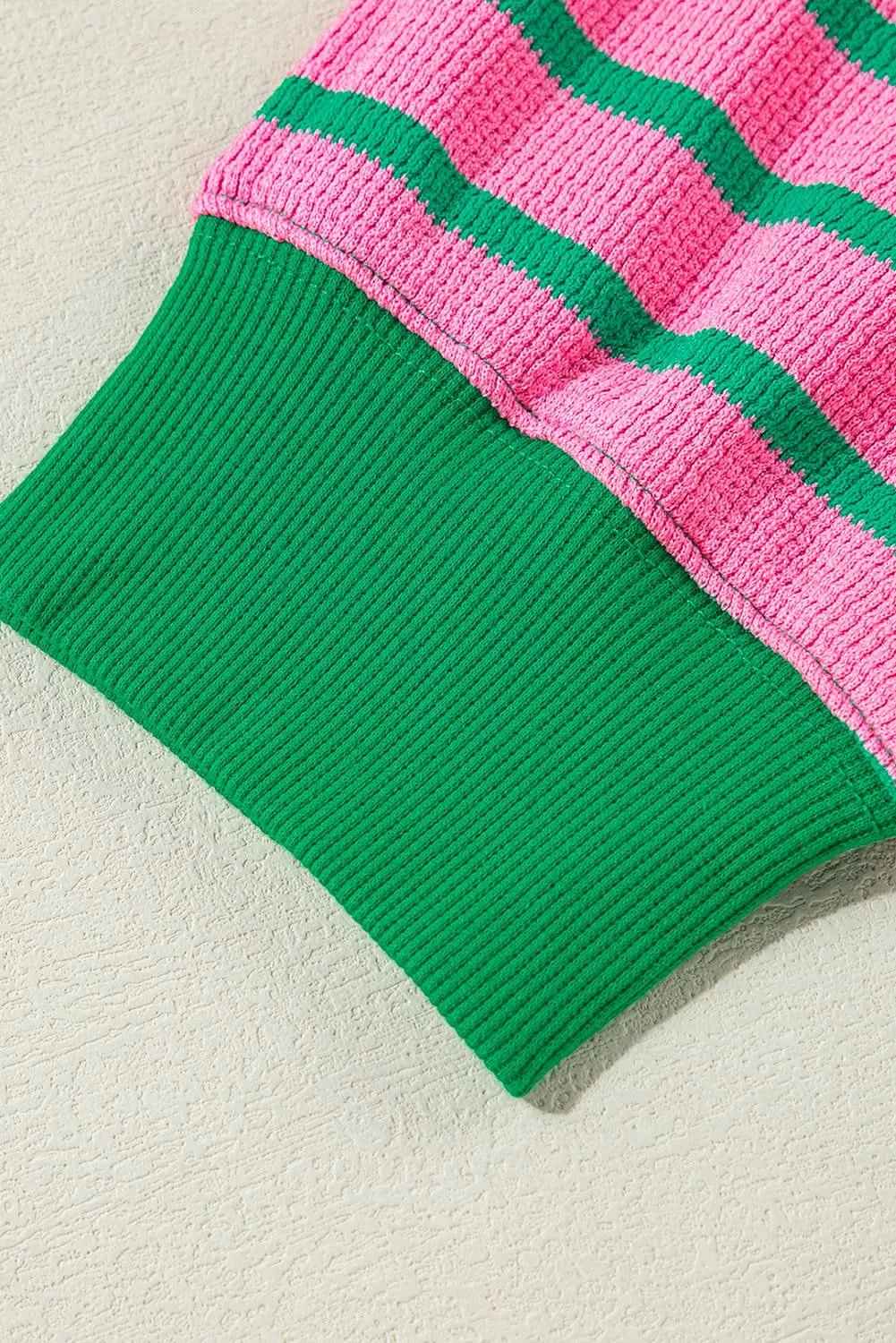Sweaters Love Salve Pink Stripe Plus Size Women's Sweatshirt Cozy Waffle Knit Crew Neck