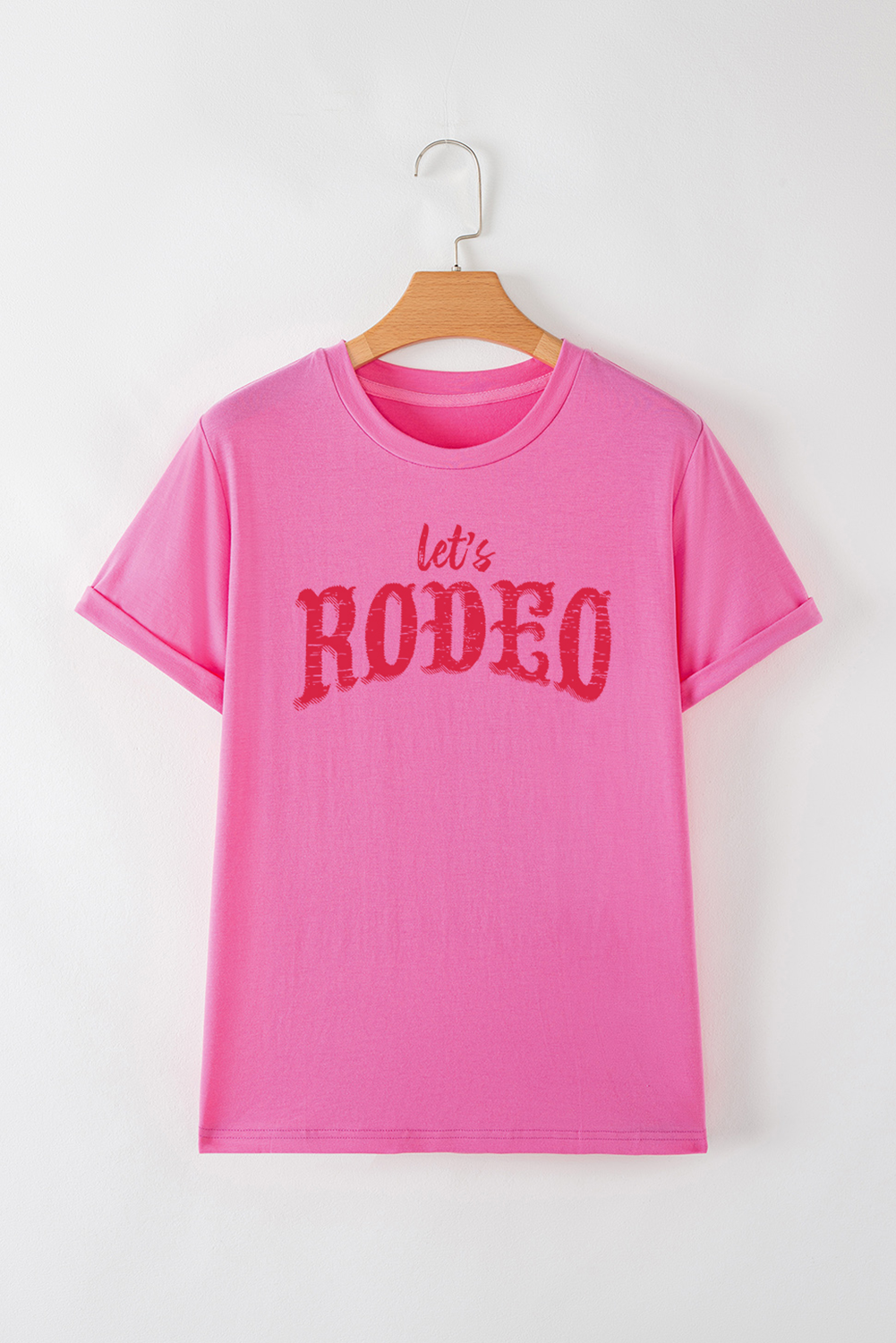 Camiseta gráfica de cuello redondo Rose Red Lets Rodeo