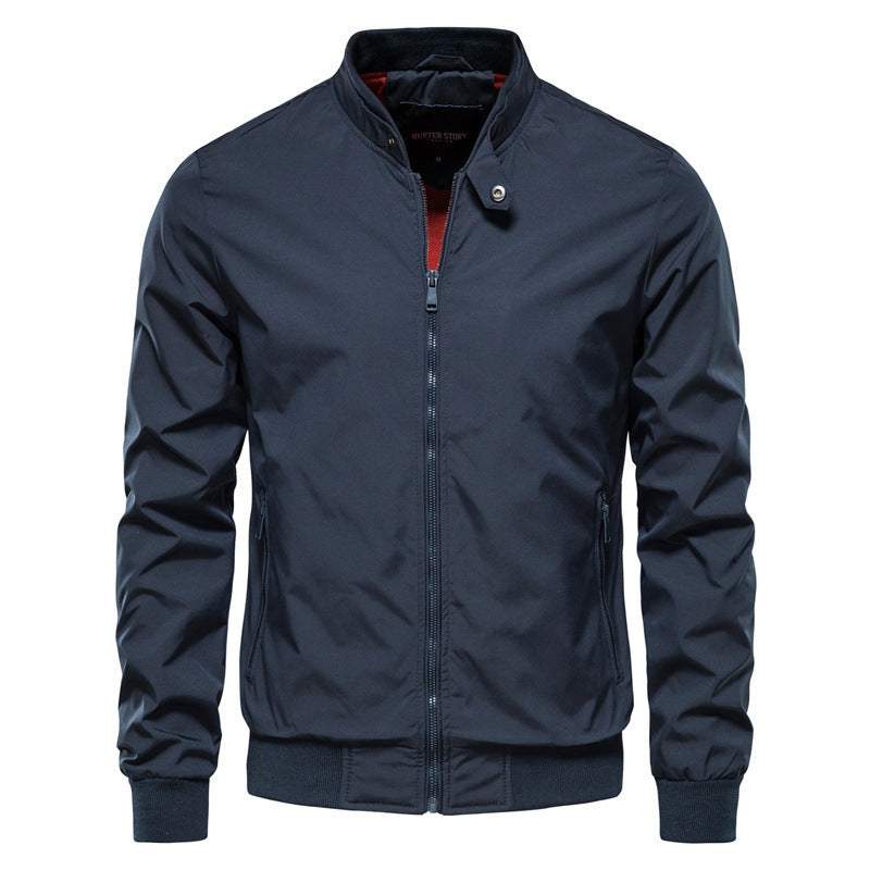 Chaqueta de hombre con cremallera y bolsillos, cuello alto, manga larga, ropa de abrigo informal