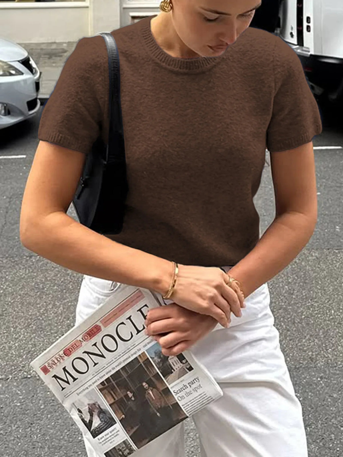 Round Neck Short Sleeve Sweater