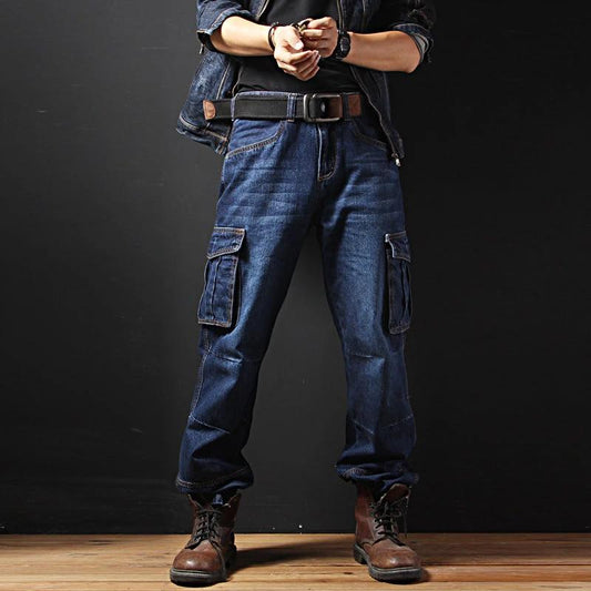 Jeans cargo de corte recto y holgado para hombre