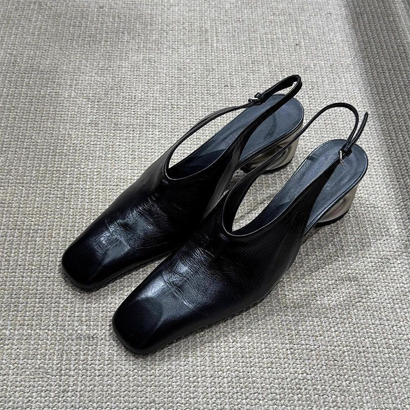Baotou Sandals in Black Synthetic Leather