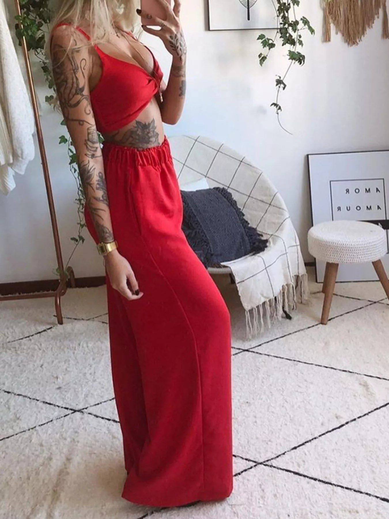 Conjunto de Top y Pantalones con Estampado Mariposa Bohemio