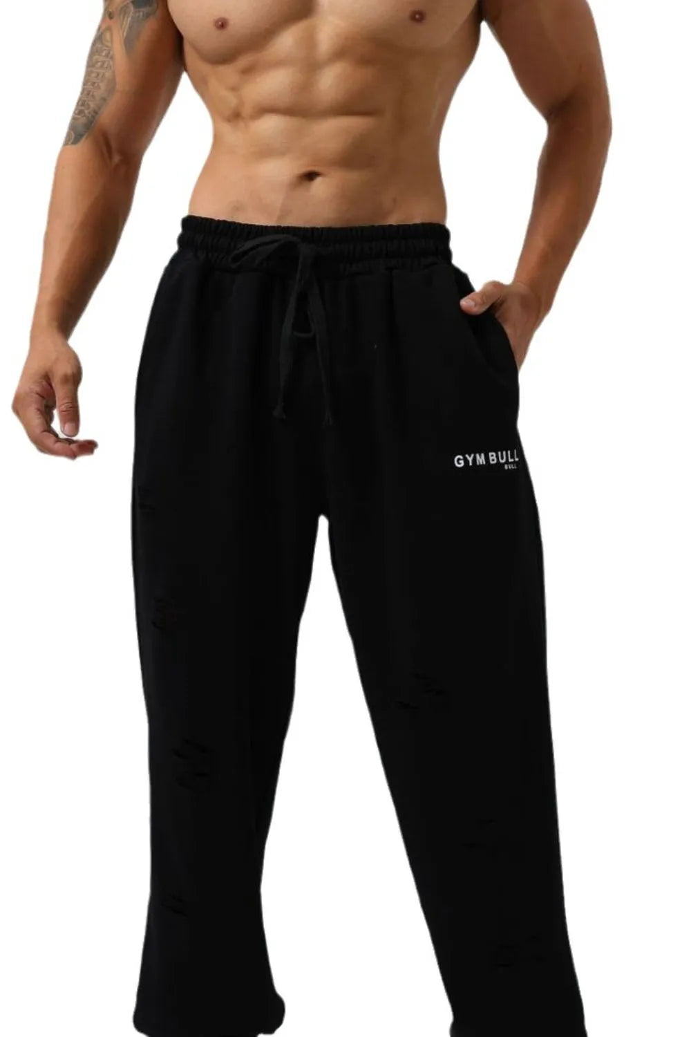 Pantalones deportivos para hombre de talla grande, desgastados, con cordón ajustable