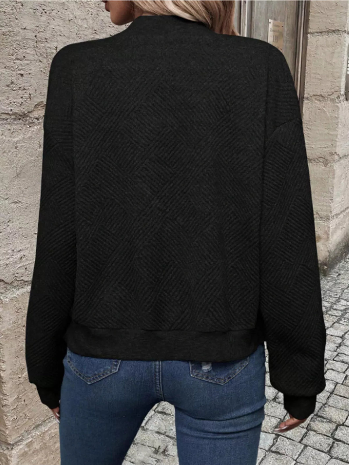 Textured Knit Zip-Up Bomber Jacket