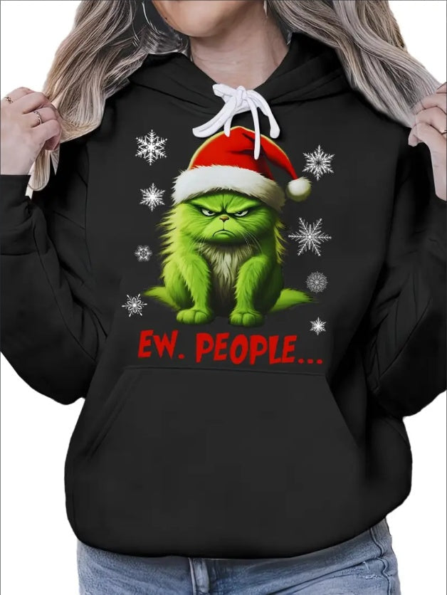 Sudadera con capucha divertida de gato navideño