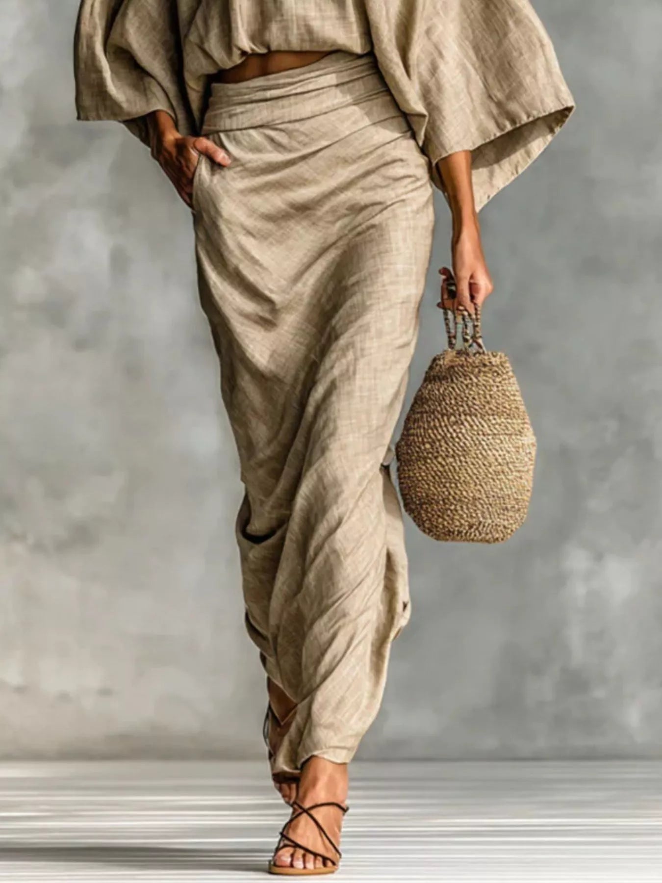 Conjunto de top de manga kimono de talla grande y falda fruncida Tallas grandes Vea la tabla de tallas en "más detalles"