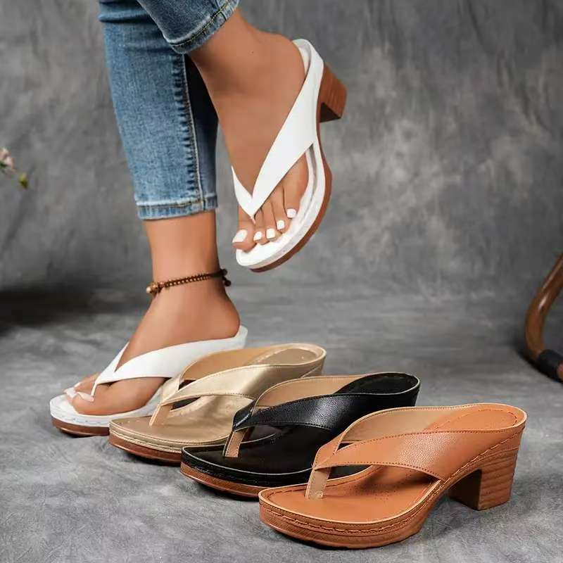 Women's Square-Heeled Thong Sandals