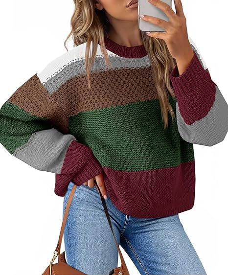 European And American Cross-Border Sweaters, Amazon Color-Blocked Striped New Style Pullover Lazy Style Sweater, Autumn And Winter Fashion Casual Top