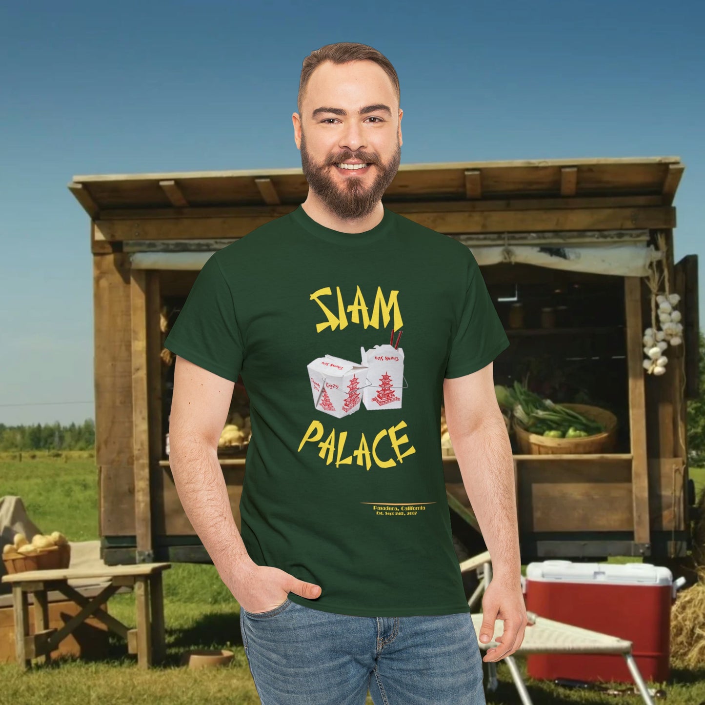 "DirkyThreadz Siam Palace T-Shirt - Bold Takeout Graphic Design in Black Cotton"
