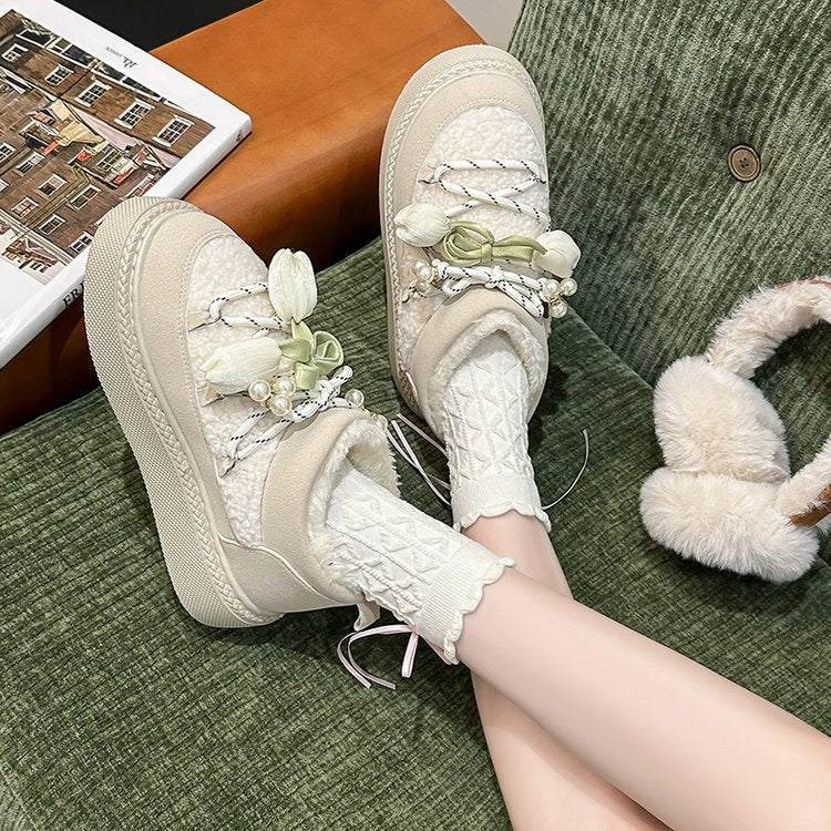 Platform Crisscross Straps New Arrival For Autumn & Winter, Fashion Fleece Lined Warm Slipon Elastic Ankle Cotton Shoes