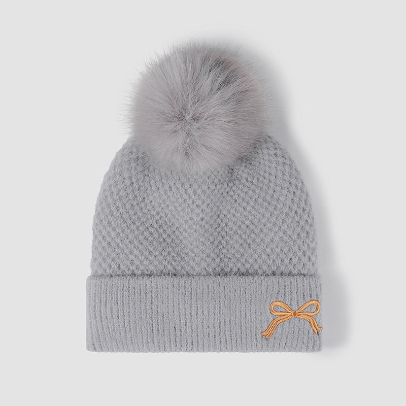 Gorro de punto térmico con lazo y pompón