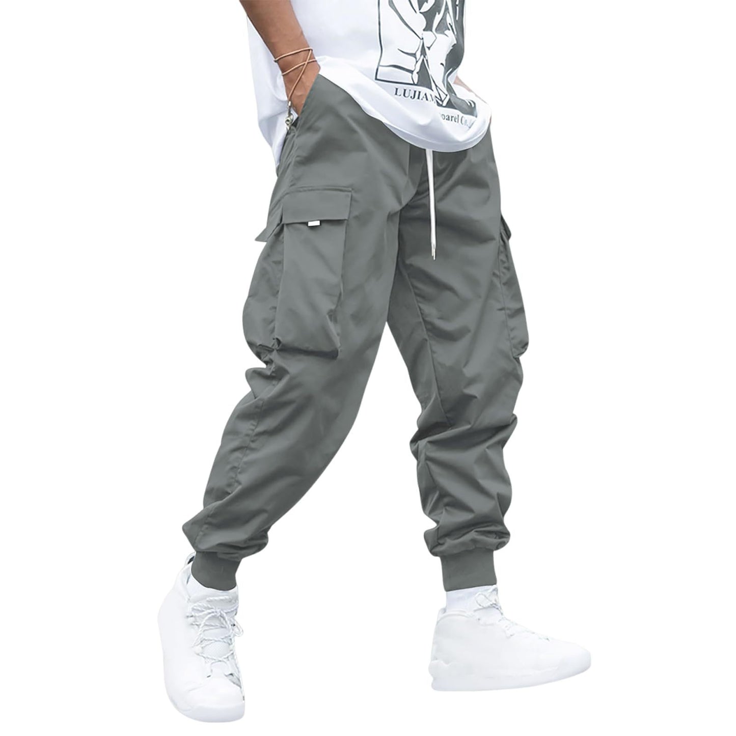 Pantalones cargo de hombre con múltiples bolsillos y cordón