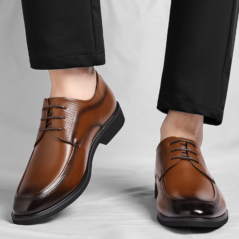 Plus-size Black Lace-up Leather Dress Shoes For All Seasons