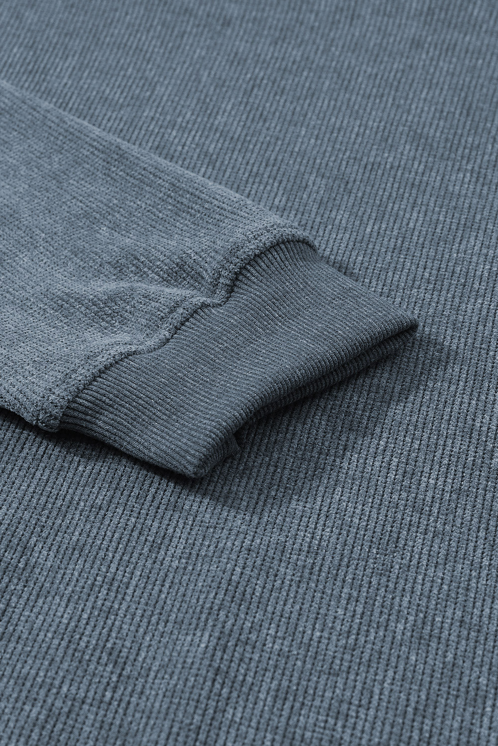 Sudadera Rosa Sólida de Punto Acanalado y Cuello Redondo