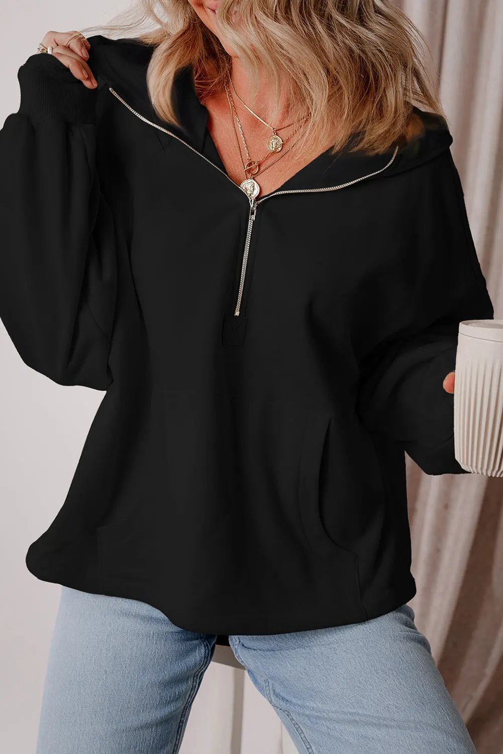 Women's Hoodie - Half Zip Fleece - Cozy Daily Pullover