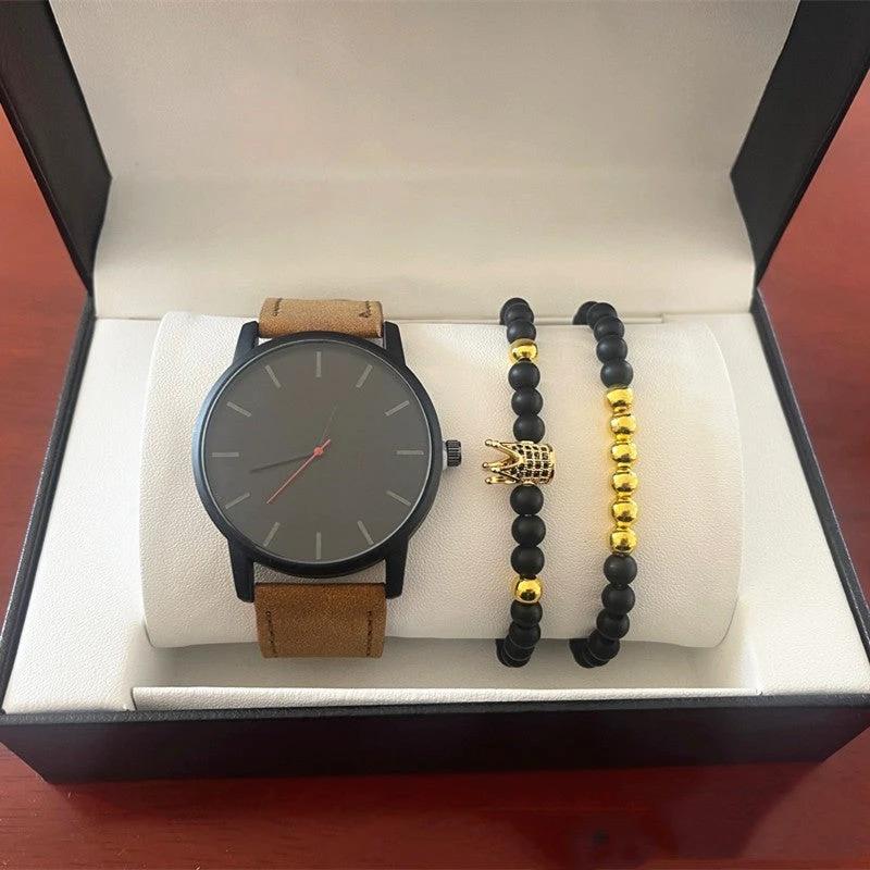 Men's Large Dial Casual Simple Scale Frosted Band Quartz Crown Bracelet/Watch