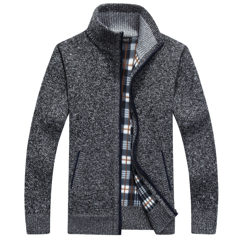 Men's Autumn And Winter Cardigan Zipper Sweater Thickened Fleece-lined Collar Men's Loose Warm Sweater Jacket Top For Men