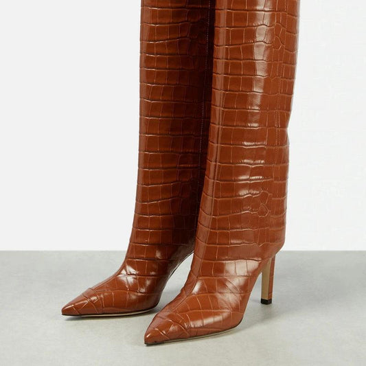 Zapatos de mujer Botas altas de aguja con punta fina