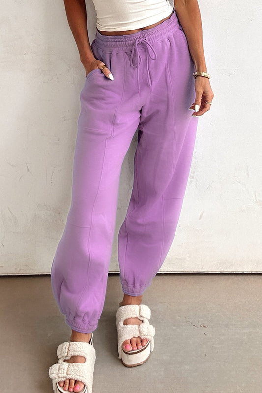 Pantalón Jogger con Parches Color Liso Elástico en la Cintura Color Lila