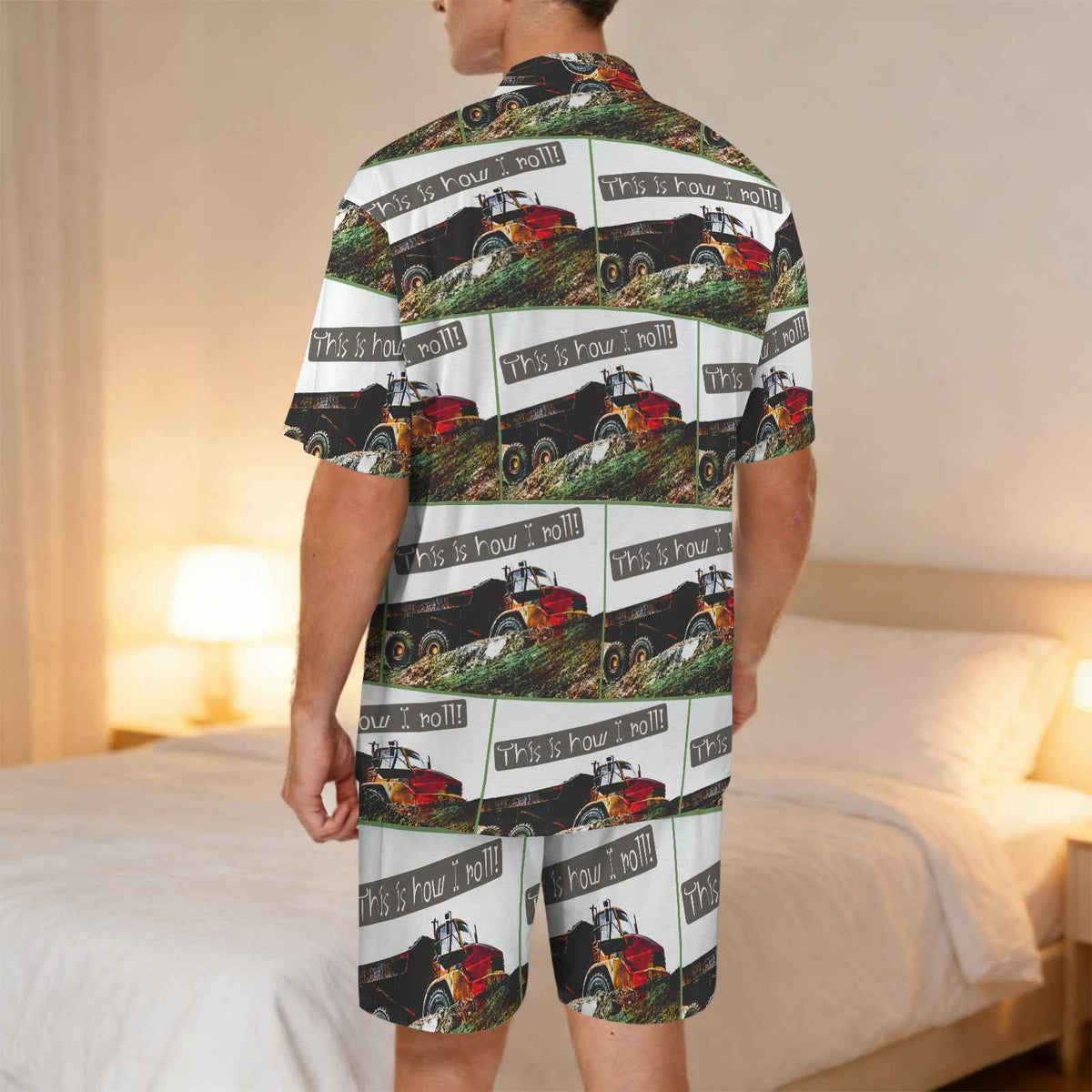 Dump Truck This is How I Roll Men's V-Neck Short Pajama Set