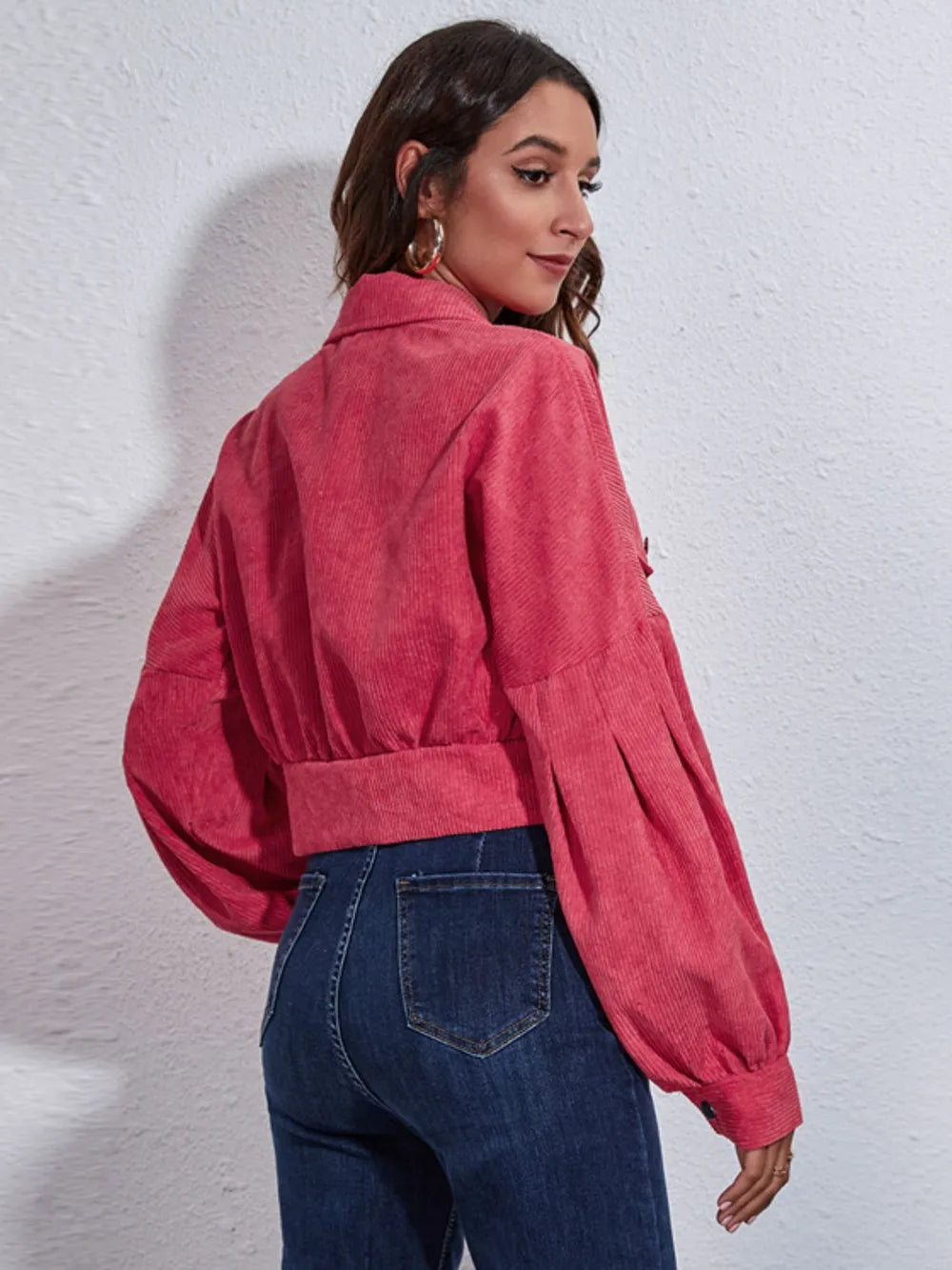 Button Down Collared Neck Cropped Jacket