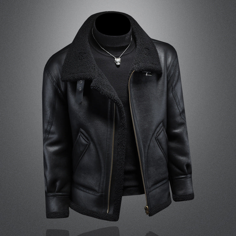 Plus-size Casual Leather-and-fur Jacket
