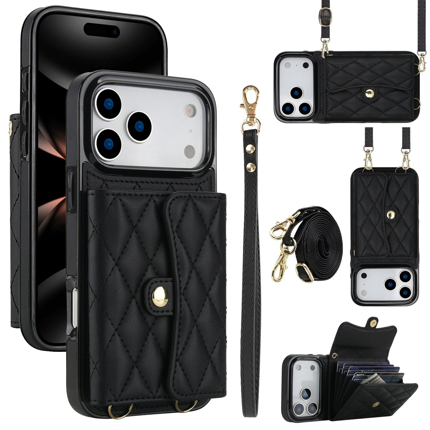 Phone Case Protective Leather Cover Crossbody Shoulder Strap Quilted Chanel-style