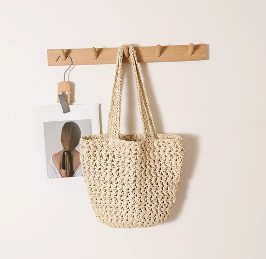 Handwoven Raffia One-Shoulder Tote Bag Handbag
