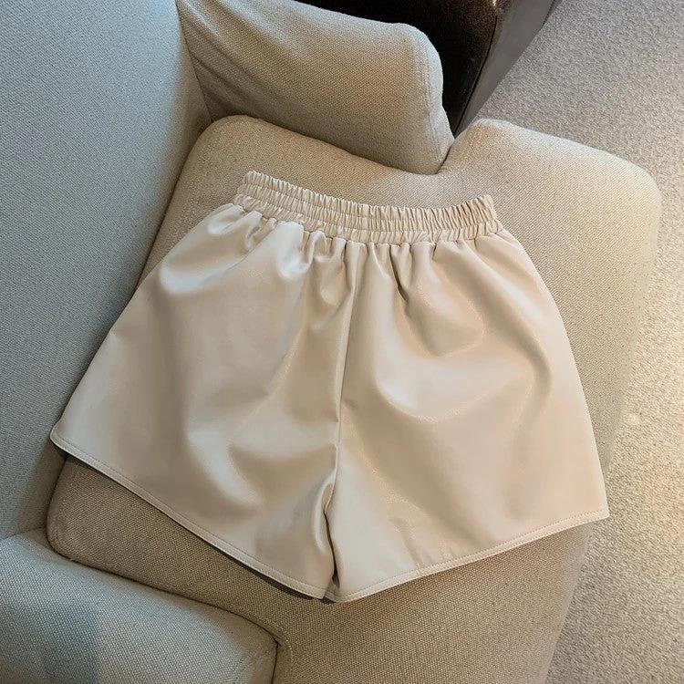Pu Leather Shorts Women High Waist Loose Split Casual Pants