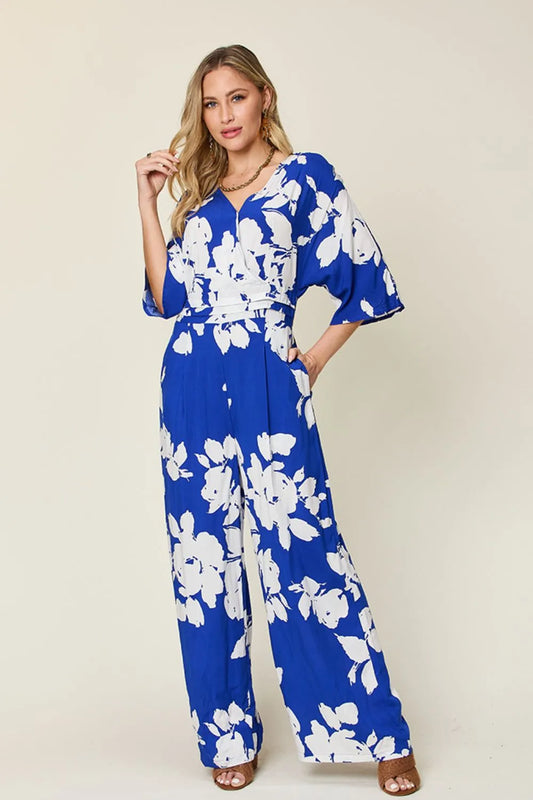 Mono de pierna ancha con estampado "Double Take" y espalda anudada