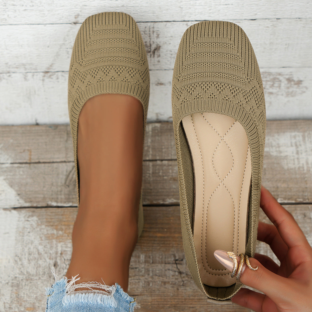 Zapatillas sin cordones de punto para mujer | Zapatillas transpirables de talla grande