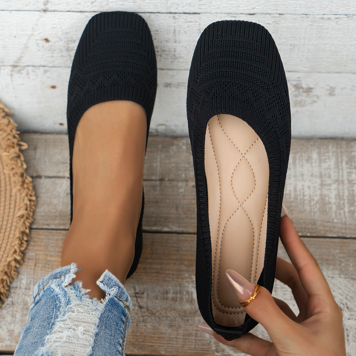 Zapatillas sin cordones de punto para mujer | Zapatillas transpirables de talla grande