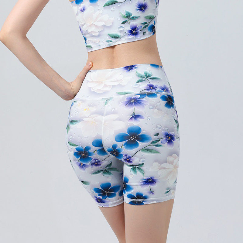 Sexy Fashion One-Shoulder Printed Yoga Vest With Chest Pads And Sports Fitness Cropped Pants