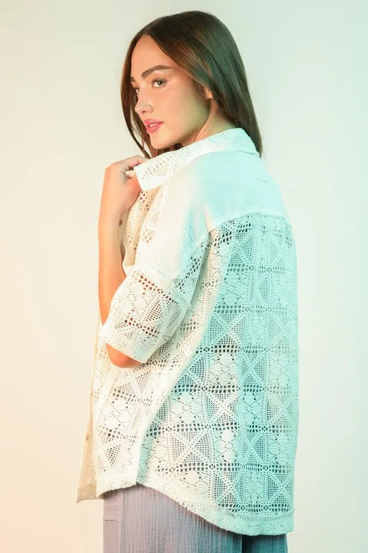 VERY J Blusa extragrande de ganchillo con botones, talla Plus. Ver tabla de tallas en "más detalles".