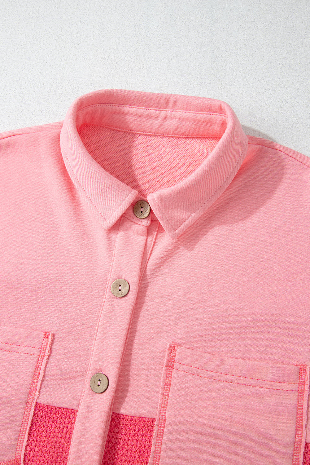 Chaqueta suelta abotonada de punto waffle de contraste bicolor rosa melocotón