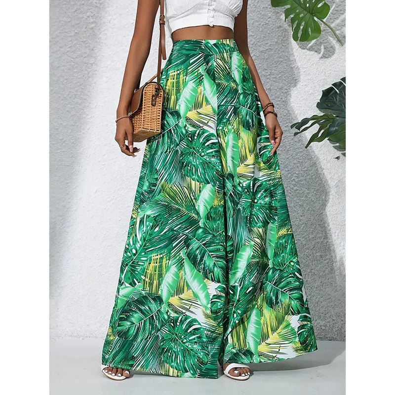 Pantalones palazo de mujer estampados de tiro alto y pierna ancha