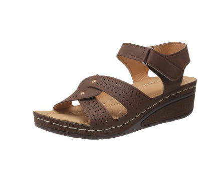 Women's Retro Casual Flower Line Shaped Slope Heel Sandals