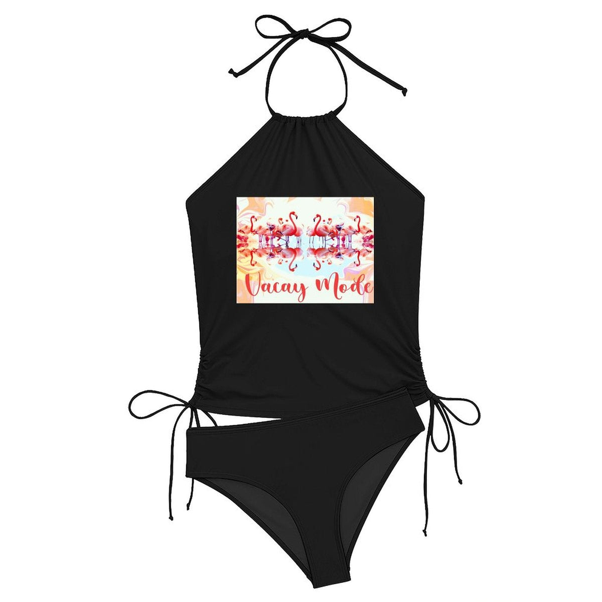 Flamingos in Vacay Mode Halter High Neck 2-Piece Swimsuit (Made in USA)