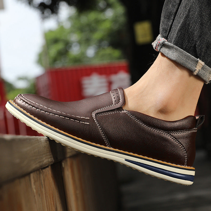 Hand-sewn Casual Leather Slip-on Bean Flats