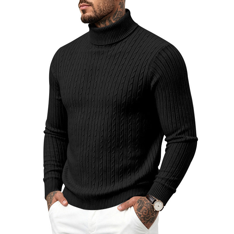 Mens Turtleneck Slim-Fit Vertical-Stripe Casual Long-Sleeve Sweater