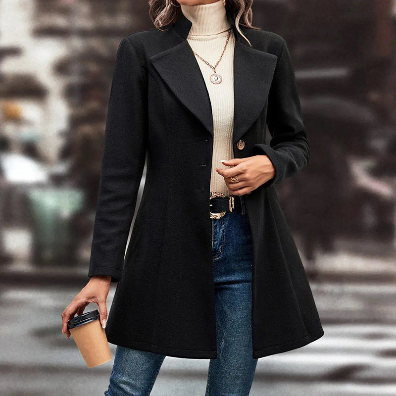 Abrigo de invierno para mujer — Cuello con solapas, cruzado, gabán largo