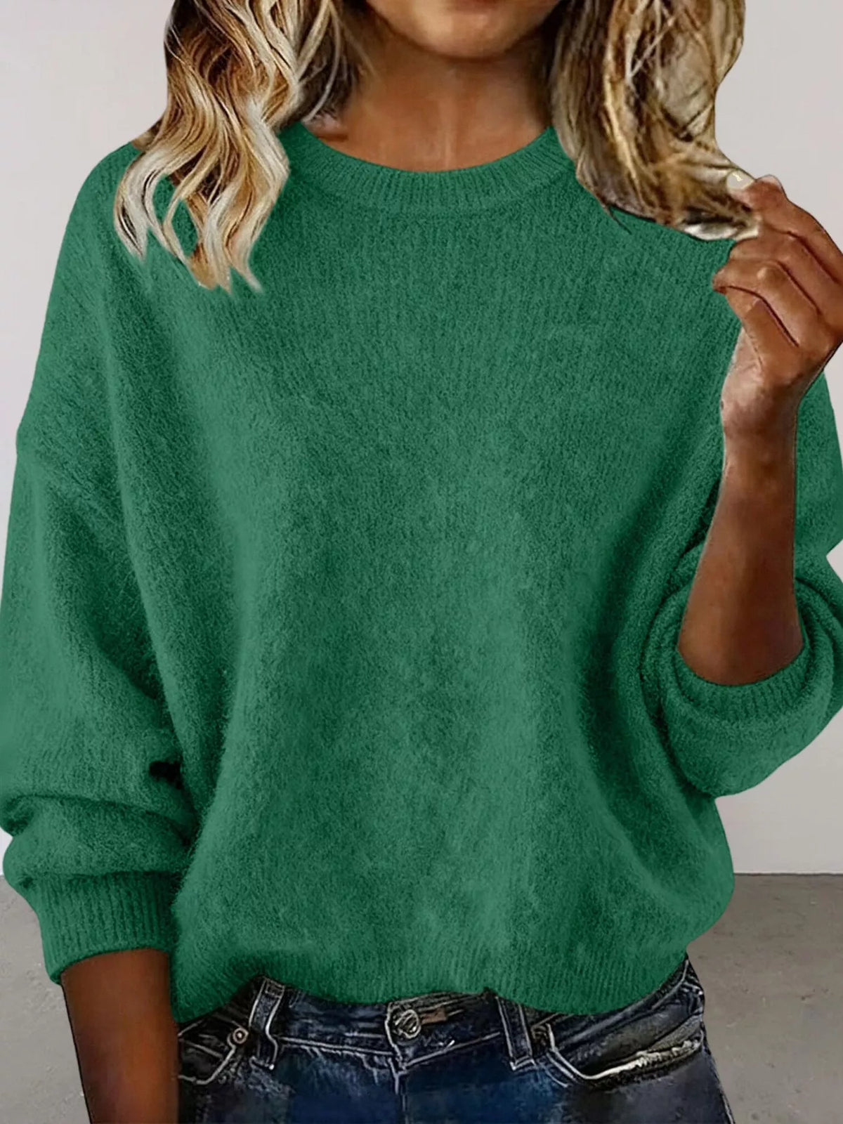 Full Size Round Neck Dropped Shoulder Sweater Plus Size
