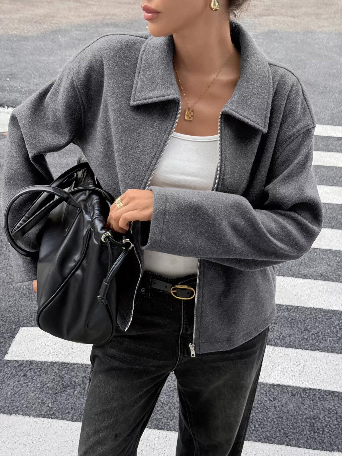 Zip-Up Dropped Shoulder Jacket