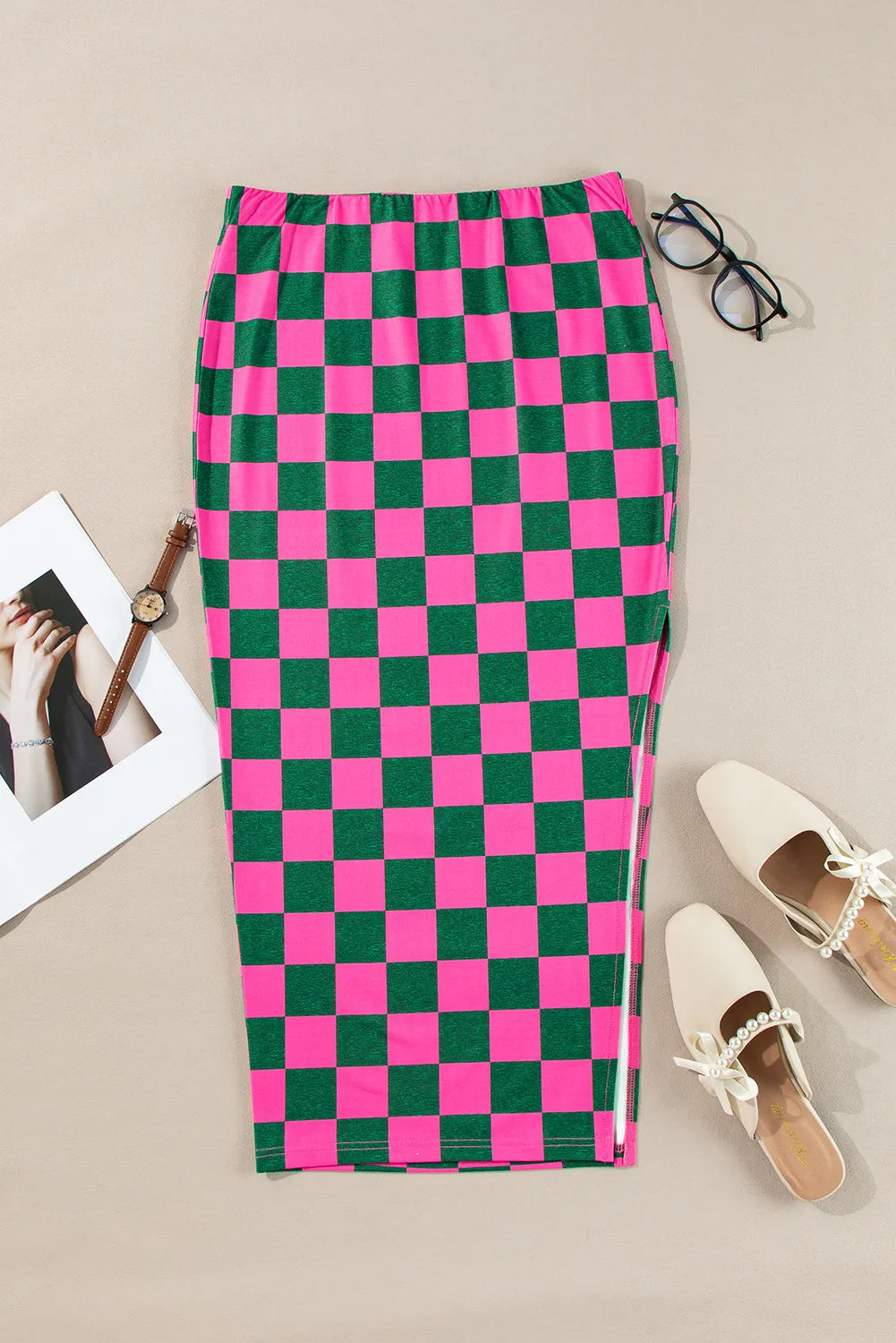 Split Checkered Midi Skirt See size chart under “more details”