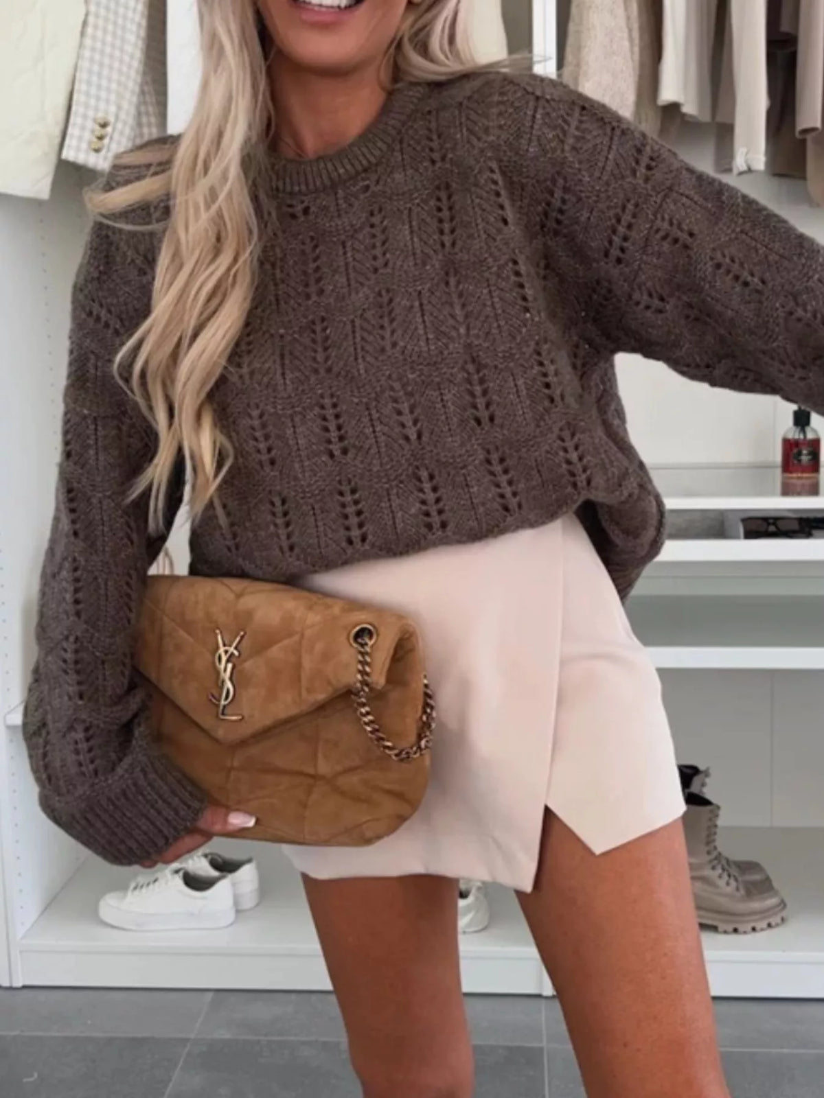 Openwork Round Neck Sweater
