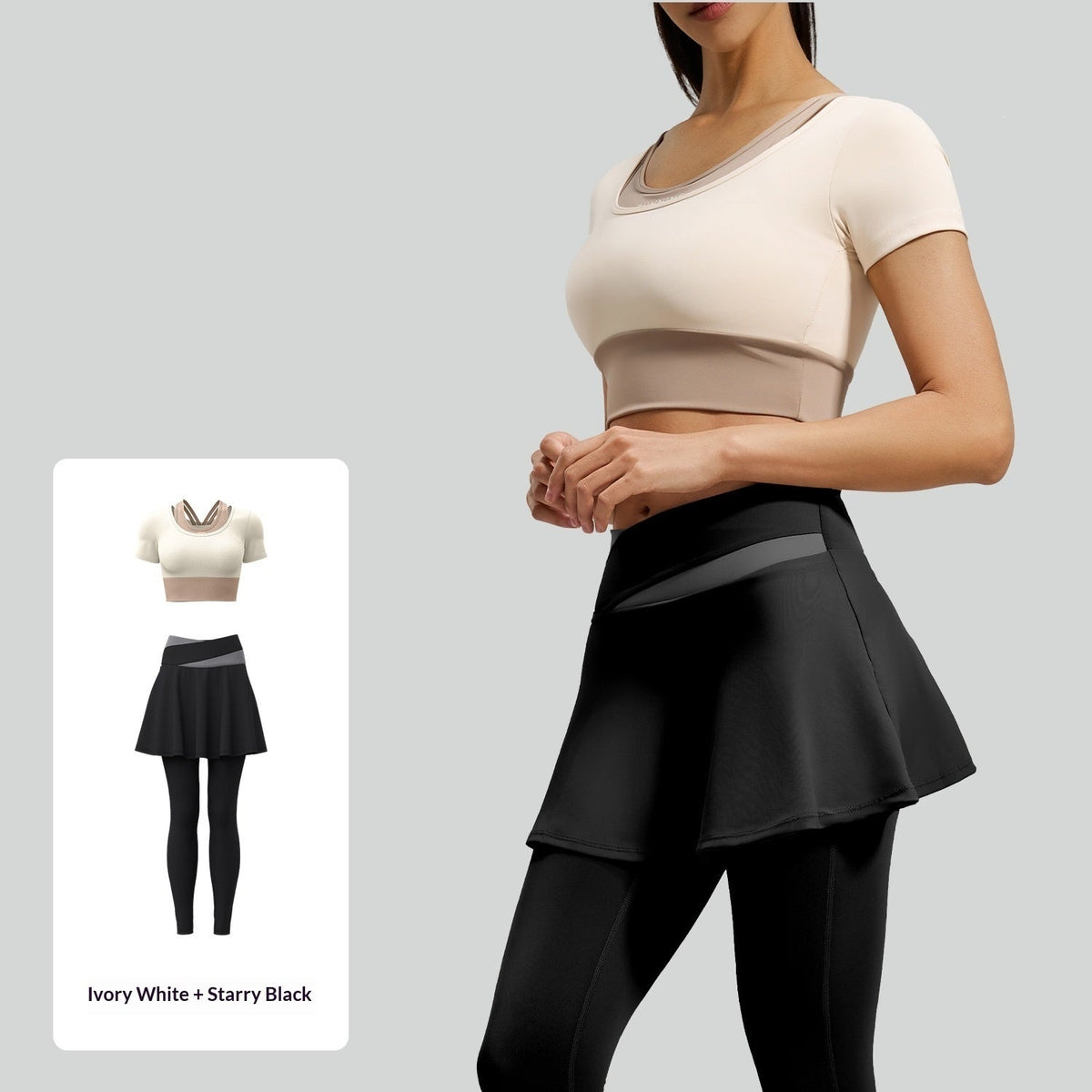 Nude-feel High-stretch Color-block Faux Yoga Set